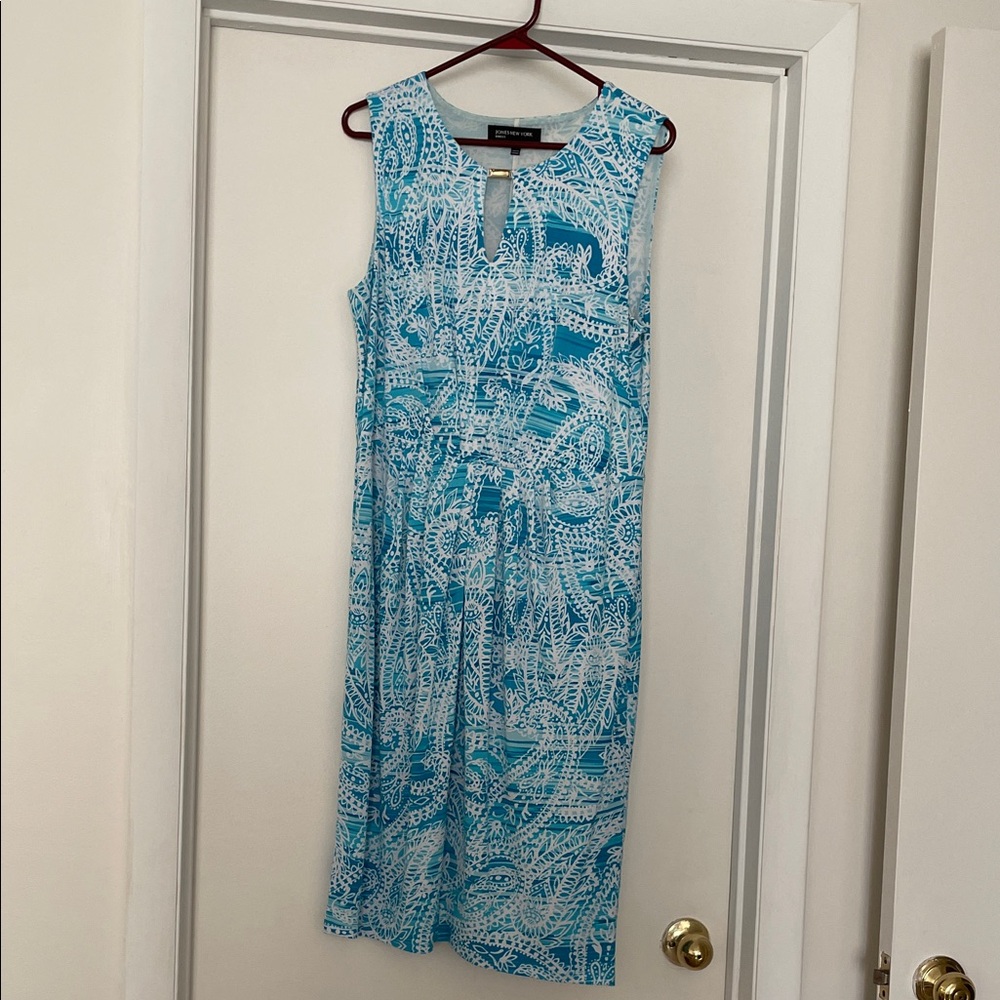Jones New York Turquoise Patterned Midi Dress